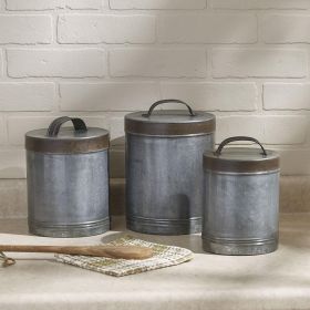 GALVANIZED CANISTERS SET/3