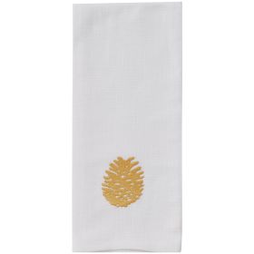 GOLD EMBROIDERED PINECONE DISHTOWEL