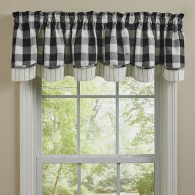 WICKLOW CHECK LINED LAYERED VALANCE 72X16 -  BLACK/CREAM